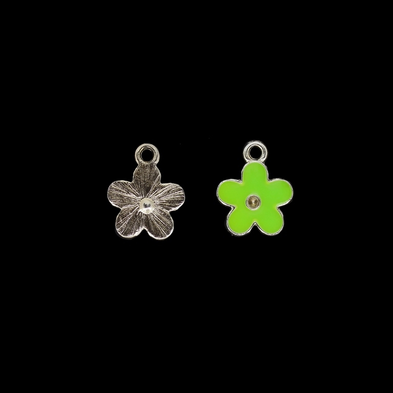 METAL BEADS WITH ENAMEL - UV - PENDANT - FLOWER 15 - 15x18x2mm GOLD AND GREEN ELECTRICAL - PACKAGE 40pcs. Hole-2.3mm