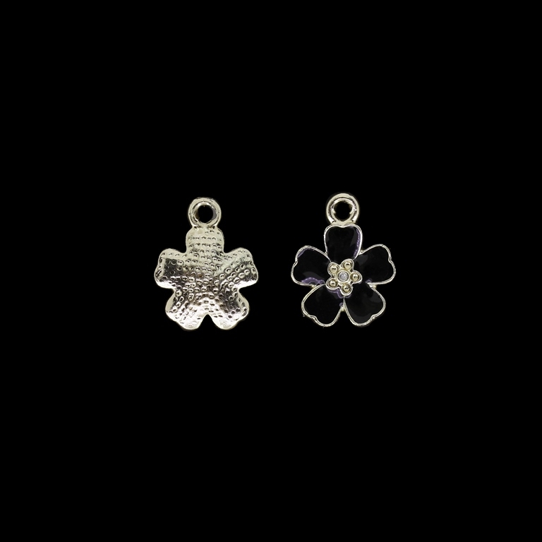 METAL BEADS WITH ENAMEL - UV - PENDANT - FLOWER 16 - 14x18x3mm GOLD AND BLACK - 4pcs. Hole-2.4mm