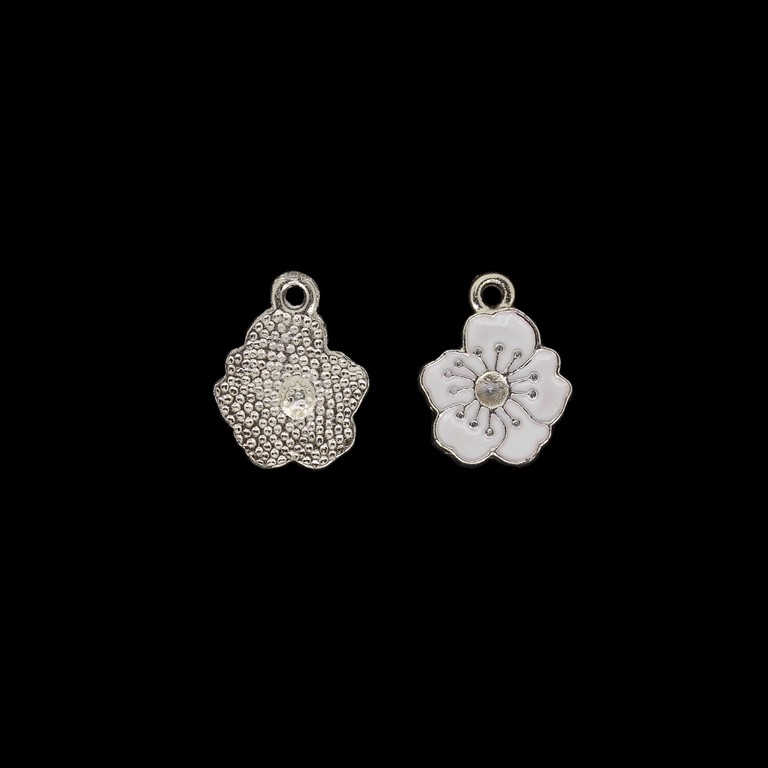 METAL BEADS WITH ENAMEL - UV - PENDANT - FLOWER WITH STAMENS - 15x19x2mm GOLD AND WHITE - PACKAGE 40pcs. Hole-2.0mm