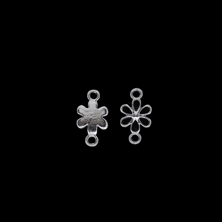 METAL BEADS WITH ENAMEL - UV - CONNECTING ELEMENT WITH 2 RINGS - FLOWER 12 - 18x11x2mm NICKEL AND BLACK - PACKAGE 40pcs. Hole-2.3mm