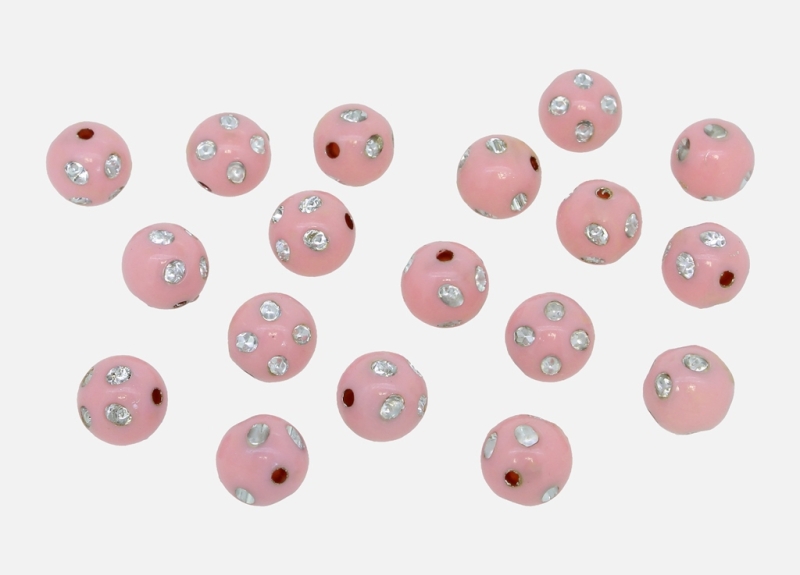 OPAQUE SILVER WASHED PLASTIC BEADS - SILVER THREAD - BALL POINTS - 10mm PINK - PACKAGE 500g Hole-1.8mm (1020pcs.)