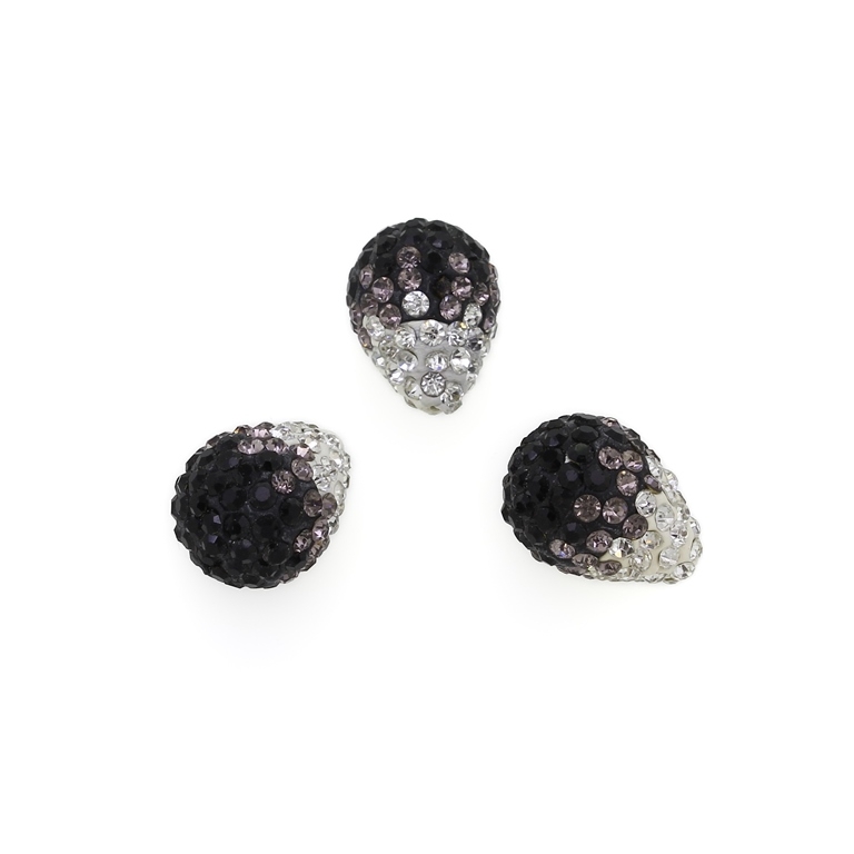 SHAMBALA TYPE FOR PIN - POLYMER WITH CRYSTALS - DROP - 14x19mm WHITE AND BLACK - 5pcs. Hole-1.5mm 