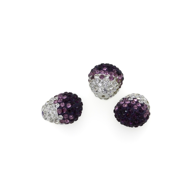 SHAMBALA TYPE FOR PIN - POLYMER WITH CRYSTALS - DROP FLAT - 14x17x11mm WHITE AND VIOLET (DARK) - 5pcs. Hole-1.5mm 