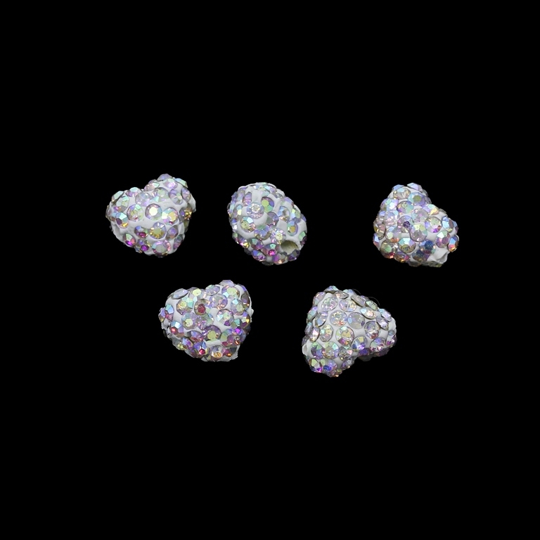 SHAMBALA TYPE - POLYMER WITH CRYSTALS - HEART - 12x13x10mm WHITE AB - PACKAGE 50pcs. Hole horizontal-1.5mm