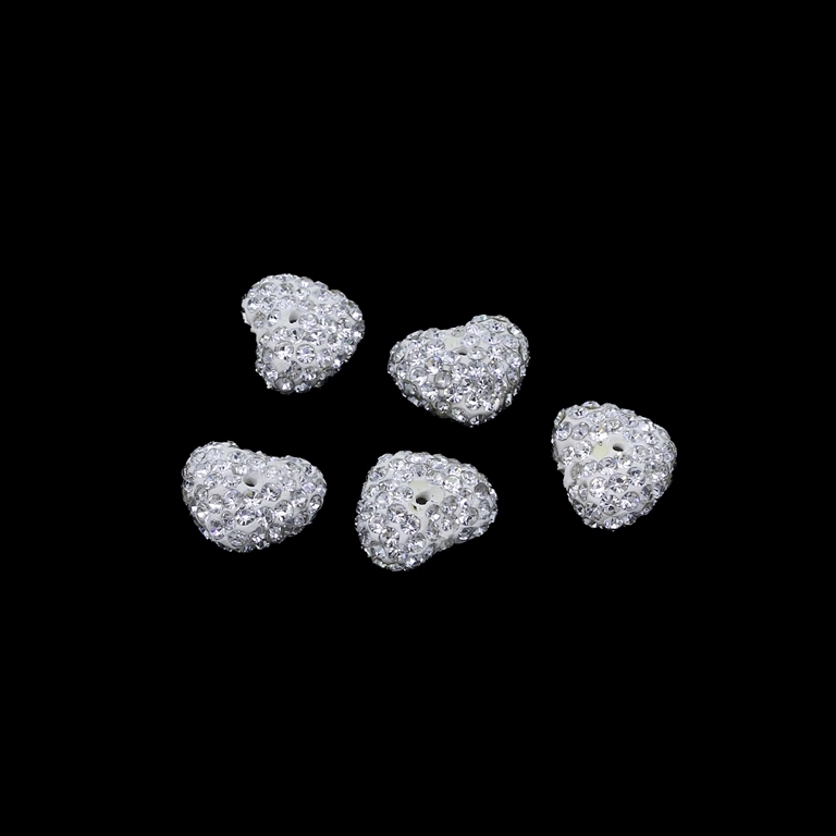 SHAMBALA TYPE FOR PIN - POLYMER WITH CRYSTALS - HEART - 11x14x7mm WHITE - PACKAGE 50pcs. Hole-1.0mm