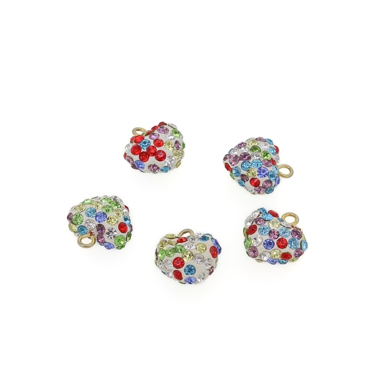 SHAMBALA TYPE - POLYMER WITH CRYSTALS - HEART WITH RING - 14x14x8mm WHITE AND MIX - PACKAGE 25pcs. Ring-2.0mm