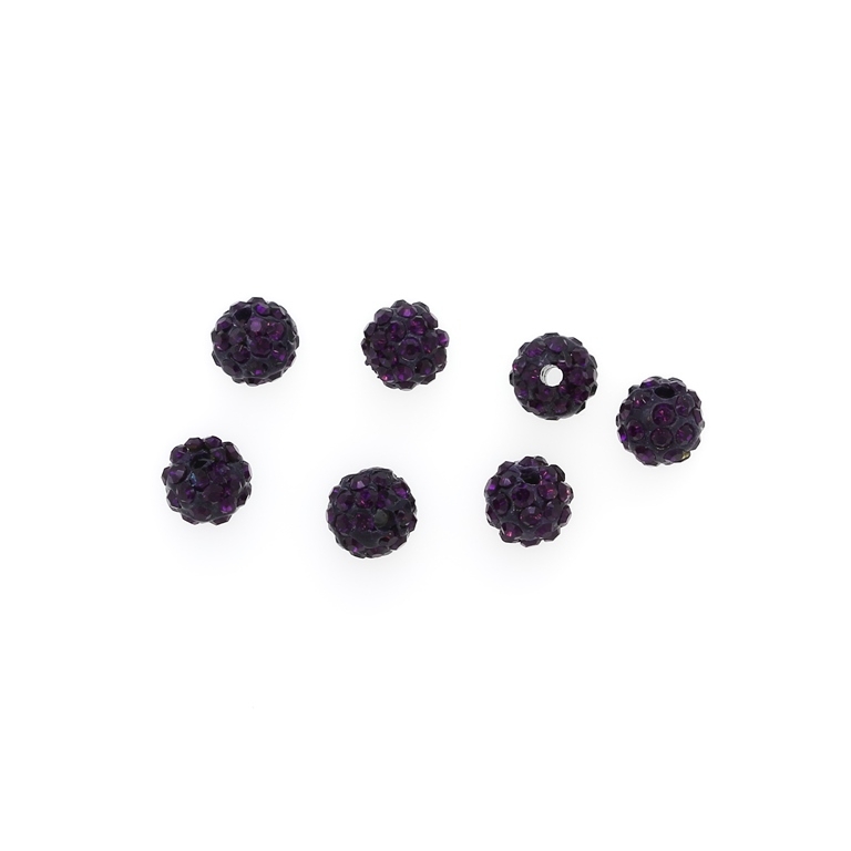 SHAMBALA TYPE - POLYMER WITH CRYSTALS - BALL - 8mm VIOLET (DARK) 20 - 10pcs. Hole-1.8mm 