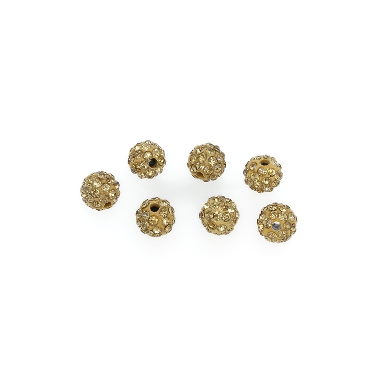 SHAMBALA TYPE - POLYMER WITH CRYSTALS - BALL - 8mm GOLD 03 - 10pcs. Hole-1.8mm 