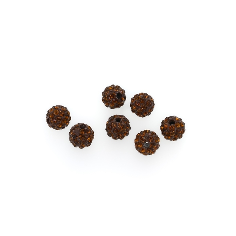 SHAMBALA TYPE - POLYMER WITH CRYSTALS - BALL - 8mm BROWN 04 - PACKAGE 100pcs. Hole-1.8mm