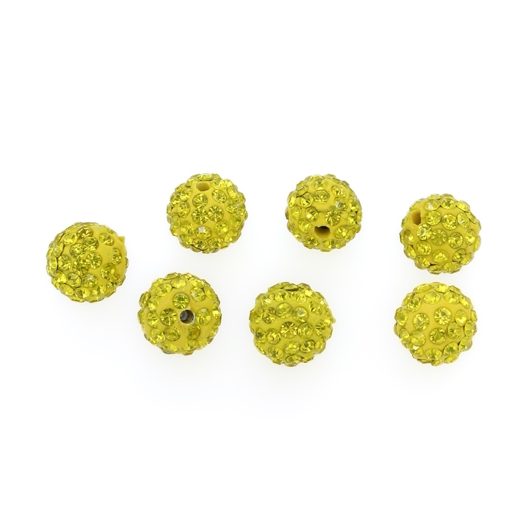 SHAMBALA TYPE - POLYMER WITH CRYSTALS - BALL - 12mm YELLOW 15 - 5pcs. Hole-2.2mm 