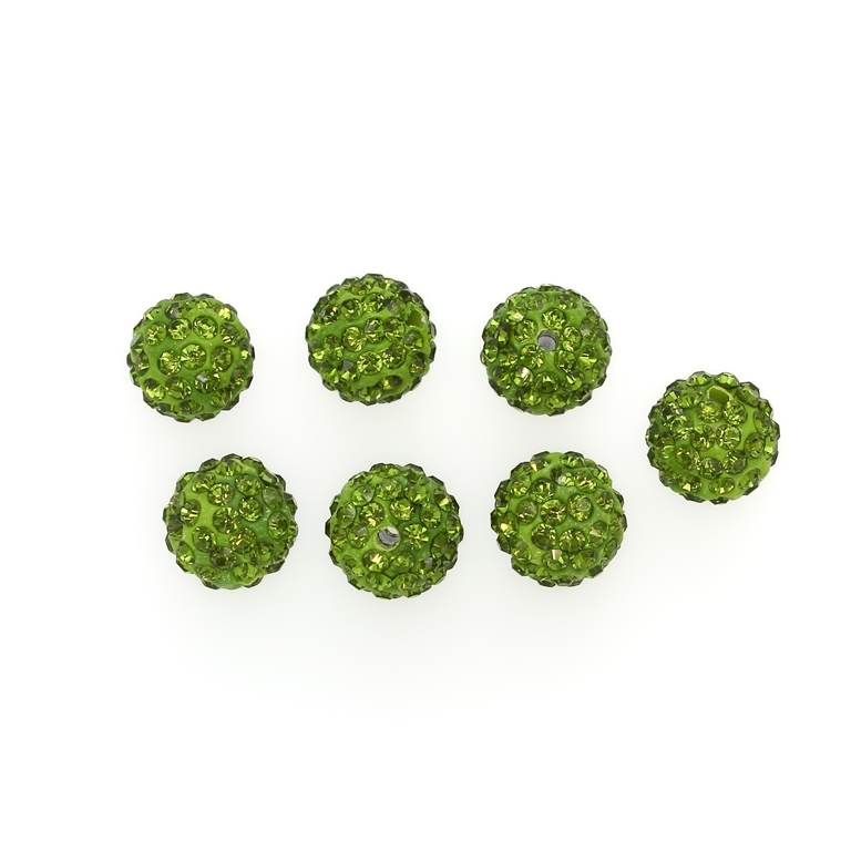 SHAMBALA TYPE - POLYMER WITH CRYSTALS - BALL - 12mm GREEN 21 - 5pcs. Hole-2.2mm 