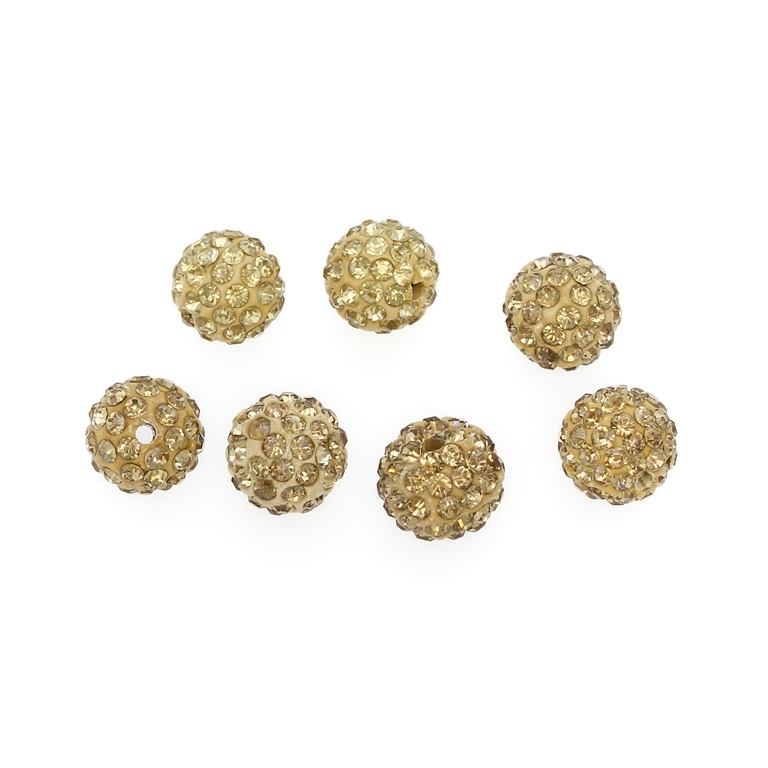 SHAMBALA TYPE - POLYMER WITH CRYSTALS - BALL - 12mm GOLD 03 - 5pcs. Hole-2.2mm 