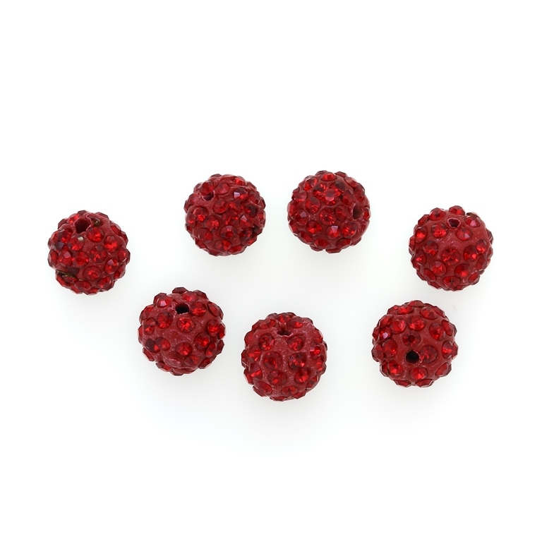 SHAMBALA TYPE - POLYMER WITH CRYSTALS - BALL - 12mm RED 05 - 5pcs. Hole-2.2mm 