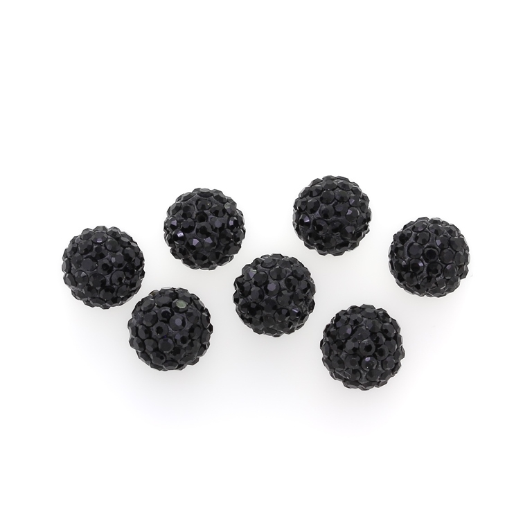 SHAMBALA TYPE - POLYMER WITH CRYSTALS - BALL - 12mm BLACK 06 - PACKAGE 50pcs. Hole-2.2mm