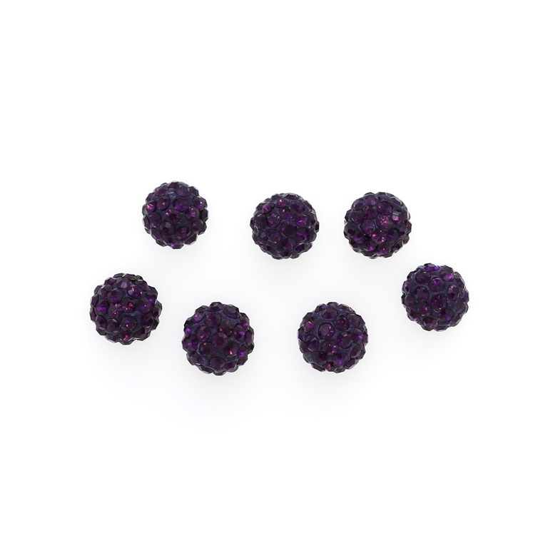 SHAMBALA TYPE FOR PIN - POLYMER WITH CRYSTALS - BALL - 10mm VIOLET (DARK) 20 - 10pcs. Hole-1.0mm 