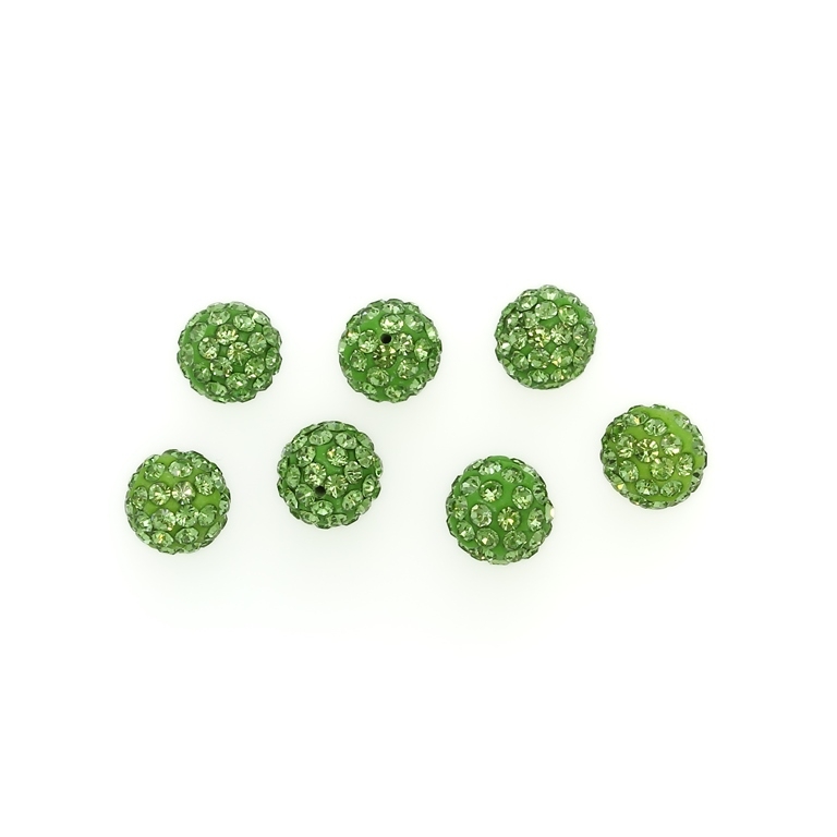 SHAMBALA TYPE FOR PIN - POLYMER WITH CRYSTALS - BALL - 10mm GREEN (LIGHT) 13 - 10pcs. Hole-1.0mm 