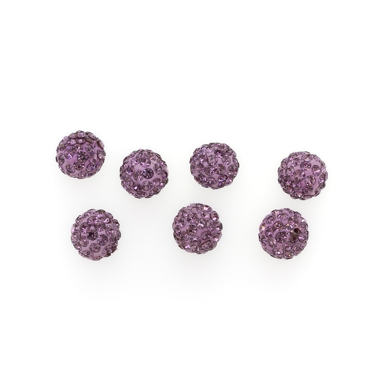 SHAMBALA TYPE FOR PIN - POLYMER WITH CRYSTALS - BALL - 10mm PURPLE (LIGHT) 18 - PACKAGE 100pcs. Hole-1.0mm