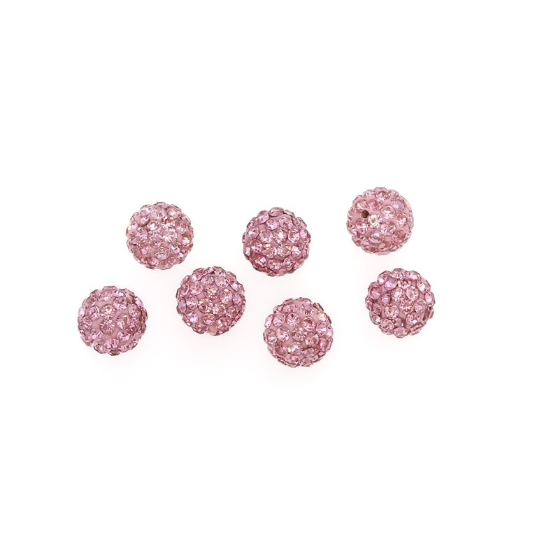 SHAMBALA TYPE FOR PIN - POLYMER WITH CRYSTALS - BALL - 10mm PINK 27 - 10pcs. Hole-1.0mm 