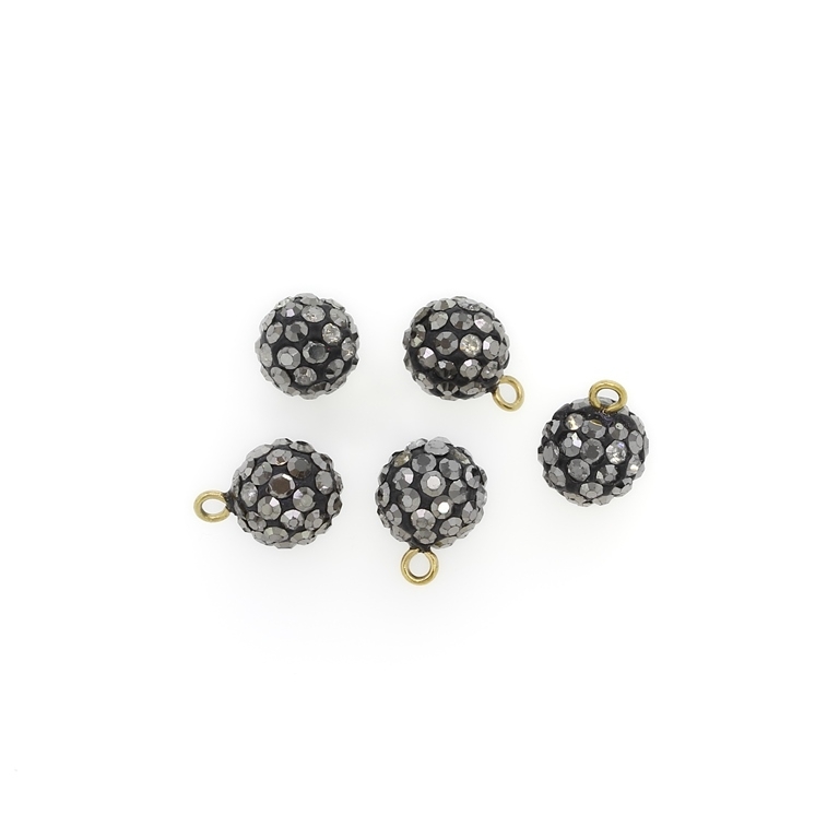 SHAMBALA TYPE - POLYMER WITH CRYSTALS - BALL WITH RING - 10mm HEMATITE 19 - 5pcs. Ring-2.0mm 