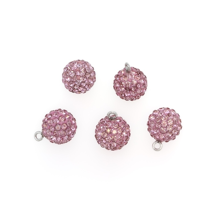 SHAMBALA TYPE - POLYMER WITH CRYSTALS - BALL WITH RING - 12mm PINK 27 - 5pcs. Ring-2.0mm 