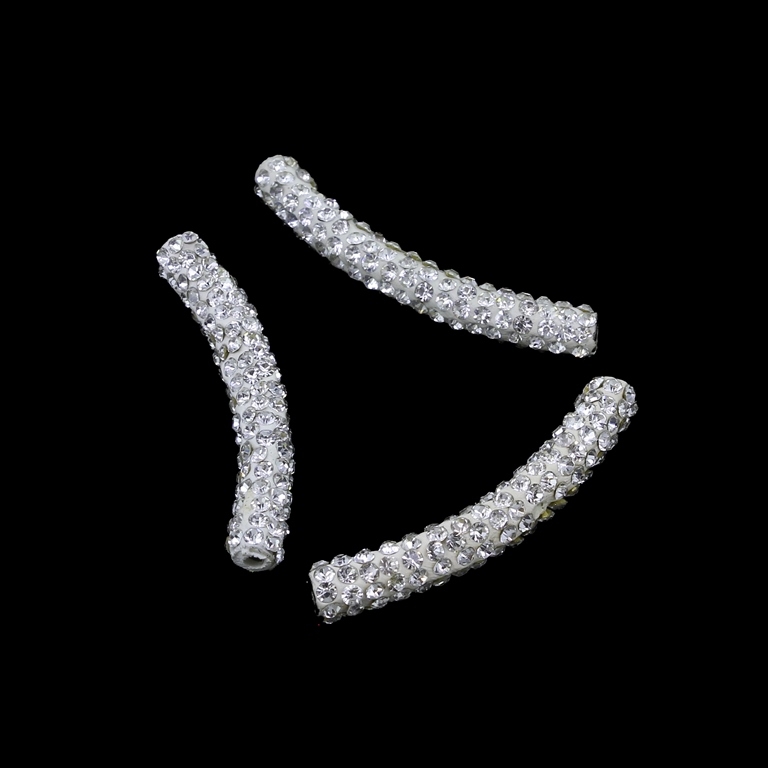 SHAMBALA TYPE - POLYMER WITH CRYSTALS - TUBE CURVED - 41x6mm WHITE - PACKAGE 20pcs. Hole-2.0mm