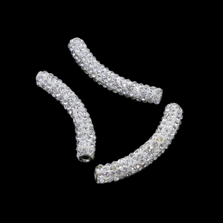 SHAMBALA TYPE - POLYMER WITH CRYSTALS - TUBE CURVED - 42x7mm WHITE - 2pcs. Hole-2.0mm 