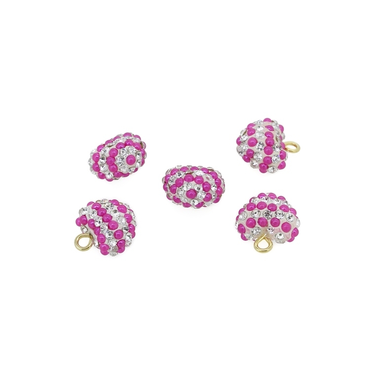 SHAMBALA TYPE - POLYMER WITH PEARLS AND CRYSTALS - HEART WITH RING - 13x14x9mm WHITE AND CYCLAMEN - PACKAGE 25pcs. Ring-2.0mm