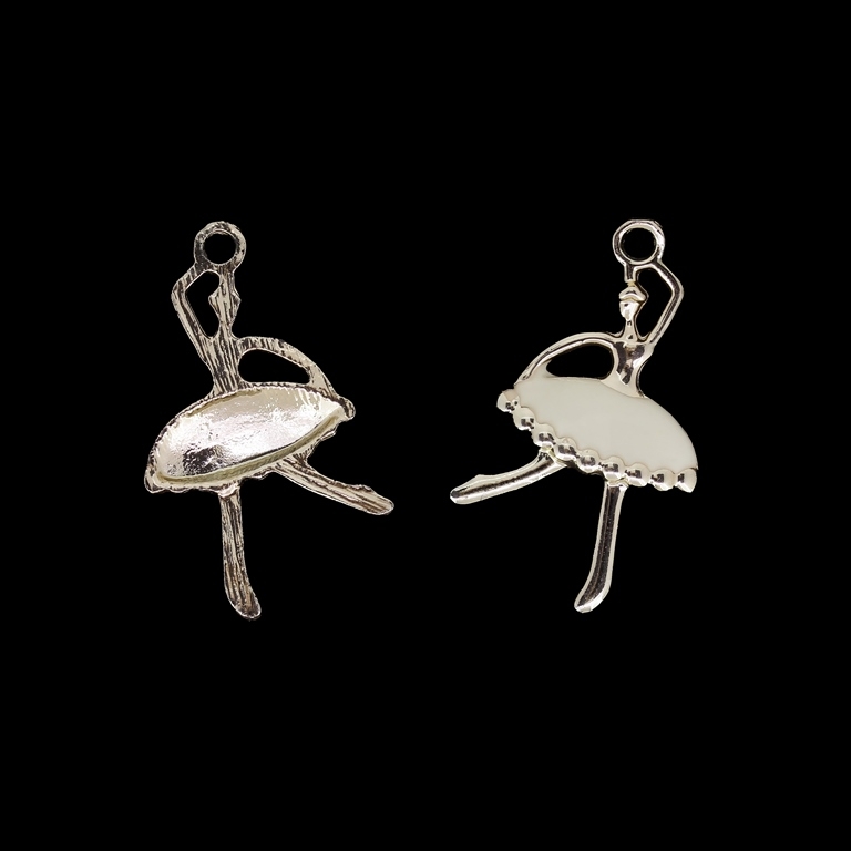 METAL BEADS WITH ENAMEL - UV - PENDANT - BALLERINA 02 - 20x35x3mm GOLD AND ECRU - 2pcs. Hole-2.7mm