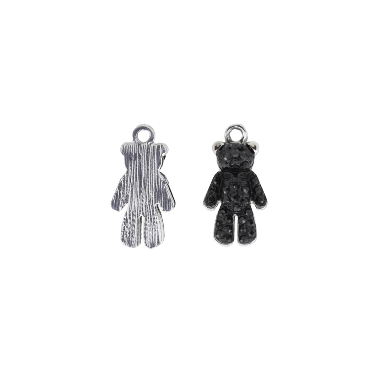 METAL BEADS WITH ENAMEL AND CRYSTALS - UV - PENDANT - BEAR 02 - 13x24x4mm NICKEL AND BLACK - PACKAGE 25pcs. Hole-2.3mm