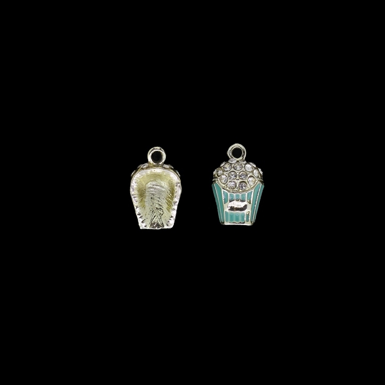 METAL BEADS WITH ENAMEL AND CRYSTALS - UV - PENDANT - POPCORN 01 - 10x16x5mm GOLD AND TURQUOISE - PACKAGE 15pcs. Hole-1.8mm