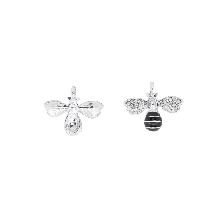 METAL BEADS WITH ENAMEL AND CRYSTALS - UV - PENDANT - BEE 03 - 21x17x4mm NICKEL AND BLACK - PACKAGE 25pcs. Hole-2.0mm