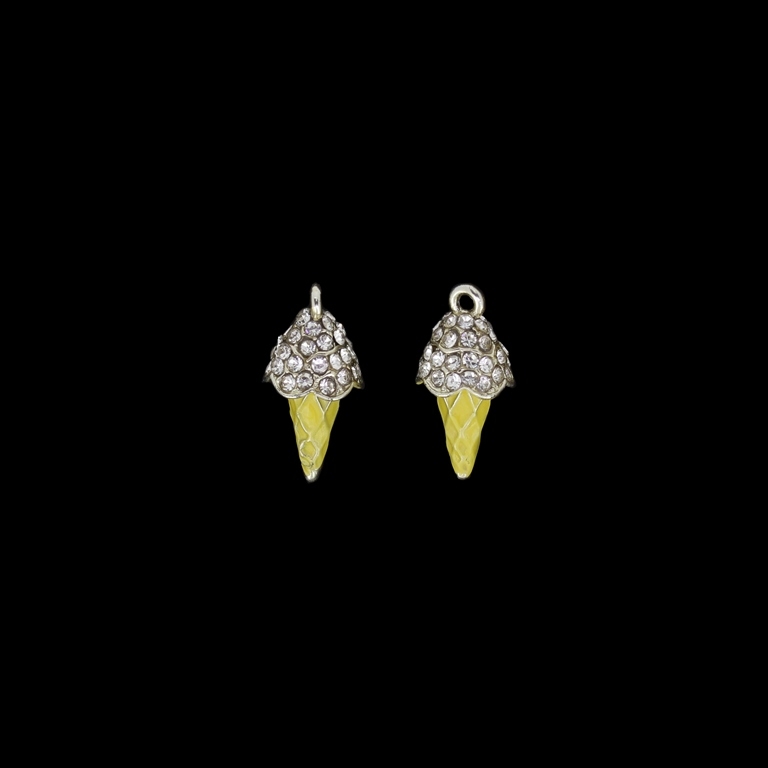 METAL BEADS WITH ENAMEL AND CRYSTALS - UV - PENDANT - ICE CREAM 01 - 9x20mm NICKEL AND YELLOW - 2pcs. Hole-1.7mm