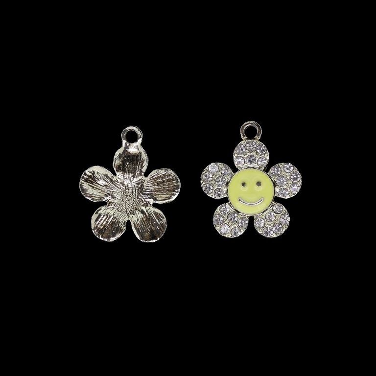 METAL BEADS WITH ENAMEL AND CRYSTALS - UV - PENDANT - FLOWER SMILING 01 - 20x23x3mm GOLD AND YELLOW - PACKAGE 15pcs. Hole-2.2mm