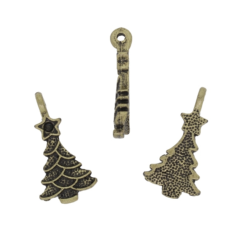 METAL BEADS - PENDANT - CHRISTMAS TREE 01 - 11x21x2mm ANTIQUE BRONZE - PACKAGE 90pcs. Hole-1.5mm