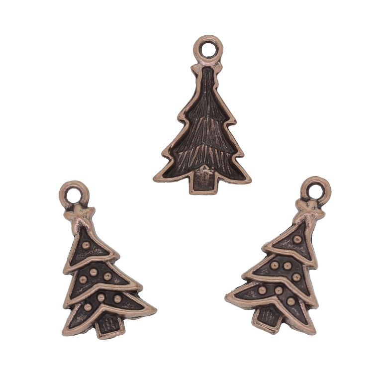 METAL BEADS - PENDANT - CHRISTMAS TREE 02 - 14x23x3mm ANTIQUE BRASS - PACKAGE 70pcs. Hole-2.0mm