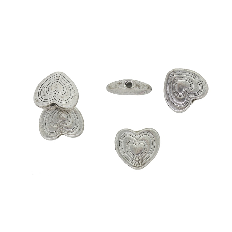 METAL BEADS - HEART 06 CONTOURS - 10x11x3mm NICKEL - 10pcs. Hole-1.5mm