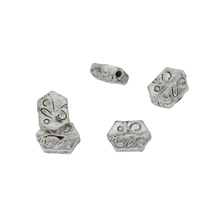 METAL BEADS - HEXAGON 01 RELIEF - 11x8x3mm NICKEL - PACKAGE 80pcs. Hole-1.6mm