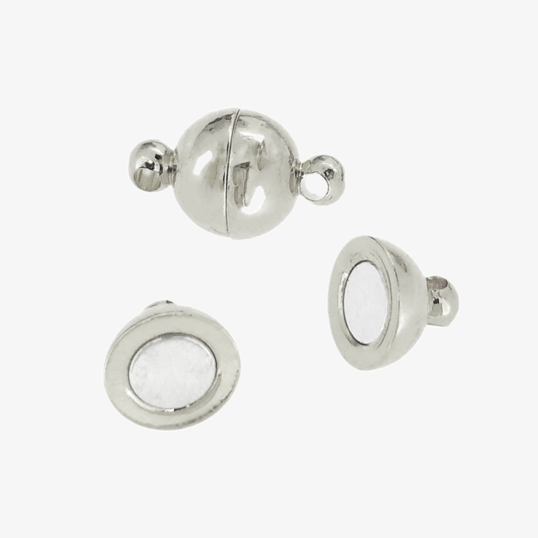 METAL ELEMENTS - ROUND BALL MAGNETIC CLASP - 8x13mm NICKEL COLOR  - NICKEL FREE - PACKAGE 25pcs. Hole-1.6mm