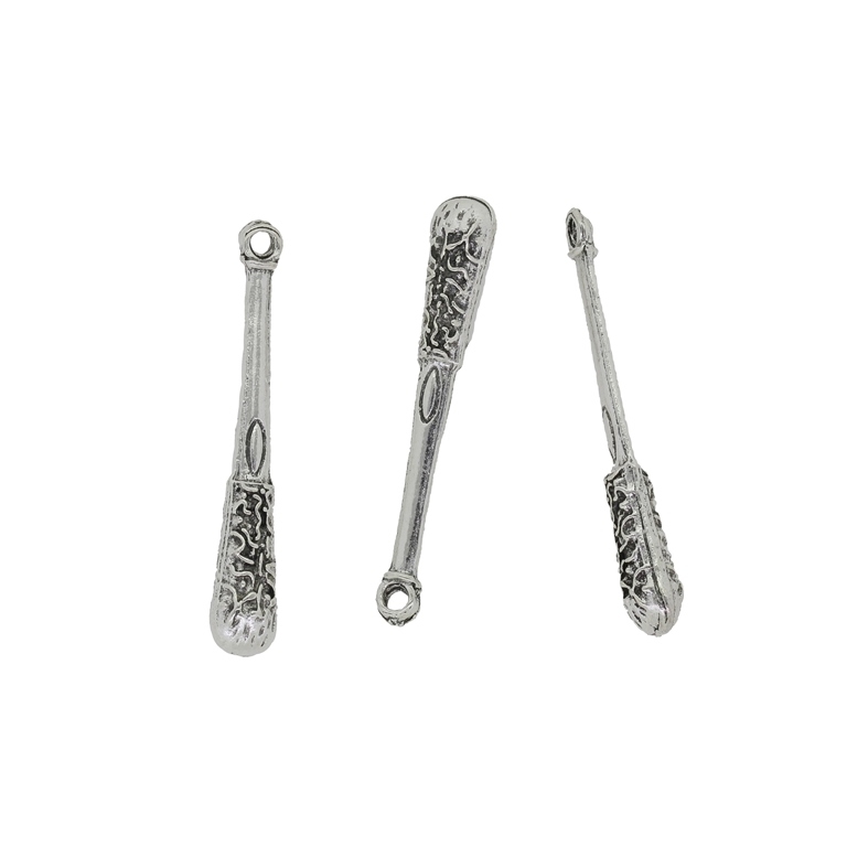 METAL BEADS - PENDANT - BASEBALL BAT 01 - 6x36x5mm NICKEL - 4pcs. Hole-1.8mm