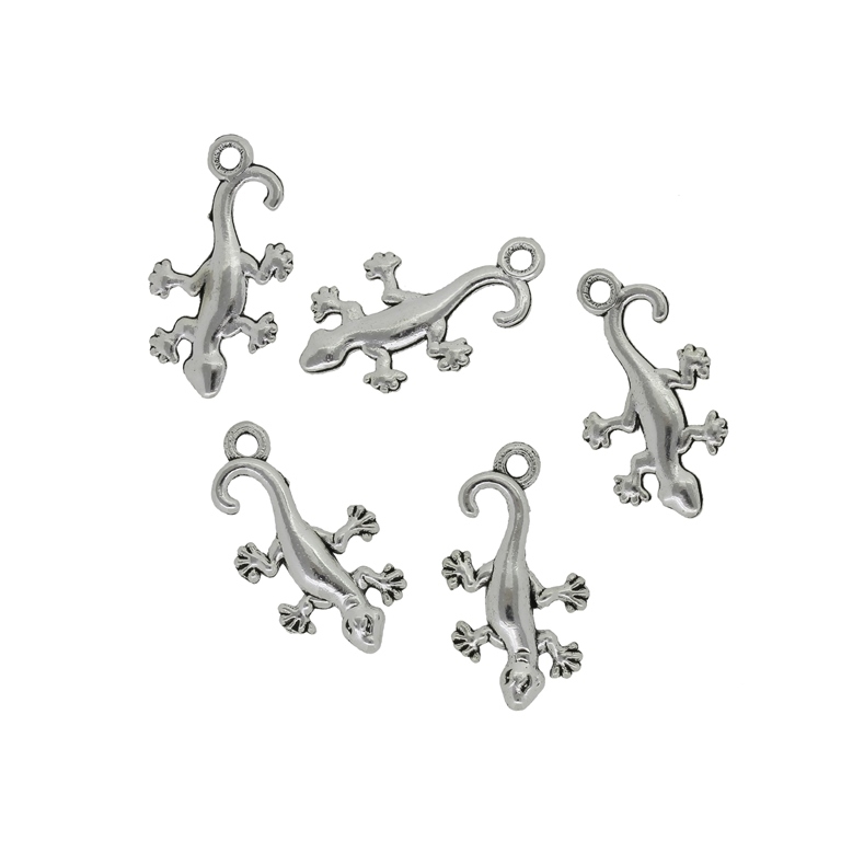 METAL BEADS - PENDANT - SALAMANDER LIZARD 01 - 12x22x2mm NICKEL - PACKAGE 80pcs. Hole-1.8mm