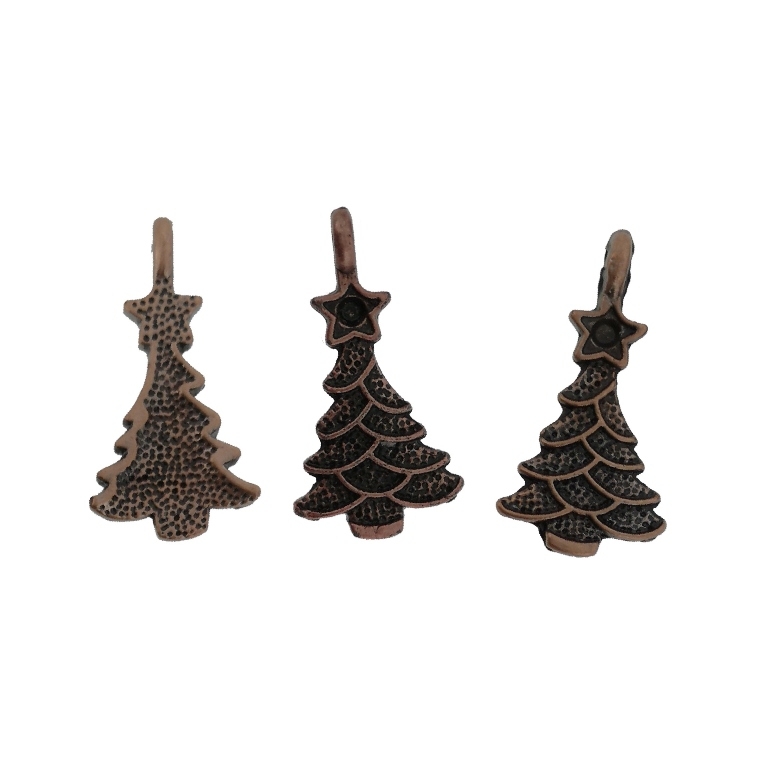 METAL BEADS - PENDANT - CHRISTMAS TREE 01 - 11x21x2mm ANTIQUE BRASS - 10pcs. Hole-1.5mm