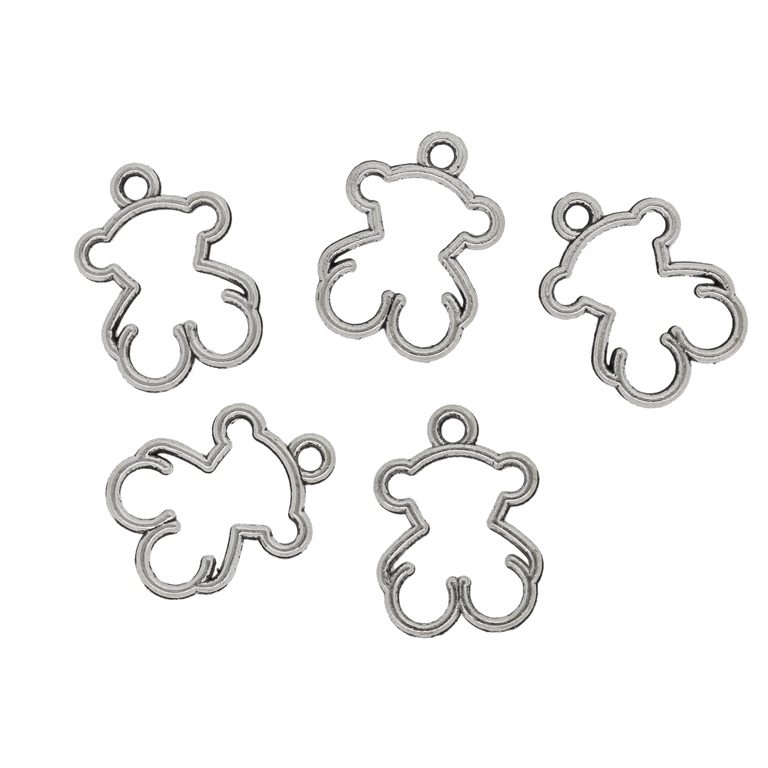 METAL BEADS - PENDANT - BEAR CONTOUR 01 - 15x21x2mm NICKEL - 10pcs. Hole-2.2mm