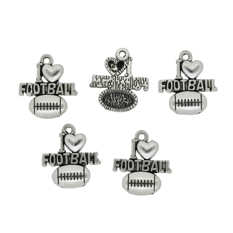 METAL BEADS - PENDANT - I LOVE AMERICAN FOOTBALL - 18x20x3mm NICKEL - PACKAGE 50pcs. Hole-1.8mm