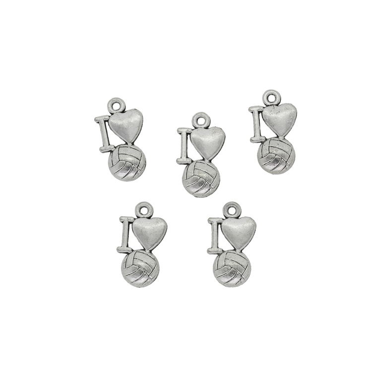 METAL BEADS - PENDANT - I LOVE FOOTBALL - 9x16x3mm NICKEL - 8pcs. Hole-1.4mm