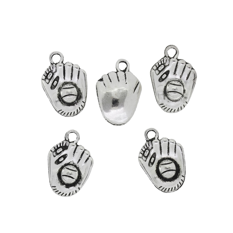 METAL BEADS - PENDANT - BASEBALL GLOVE 01 - 14x21x5mm NICKEL - PACKAGE 40pcs. Hole-2.5mm