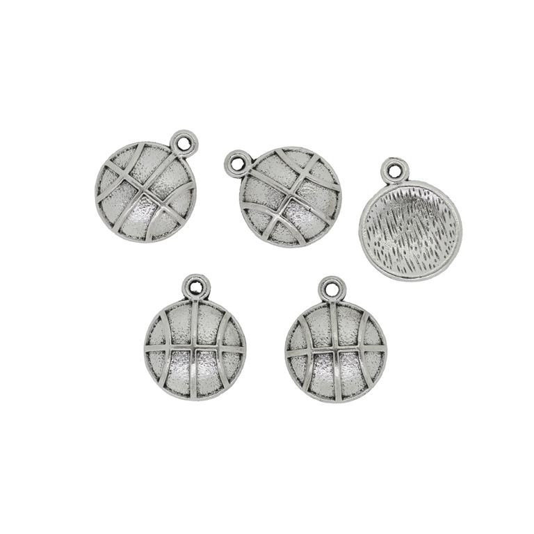 METAL BEADS - PENDANT - BASKETBALL 01 - 14x17x4mm NICKEL - 4pcs. Hole-1.7mm