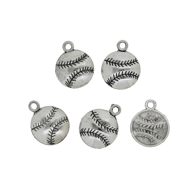 METAL BEADS - PENDANT - BASEBALL 01 - 14x18x3mm NICKEL - 8pcs. Hole-2.2mm