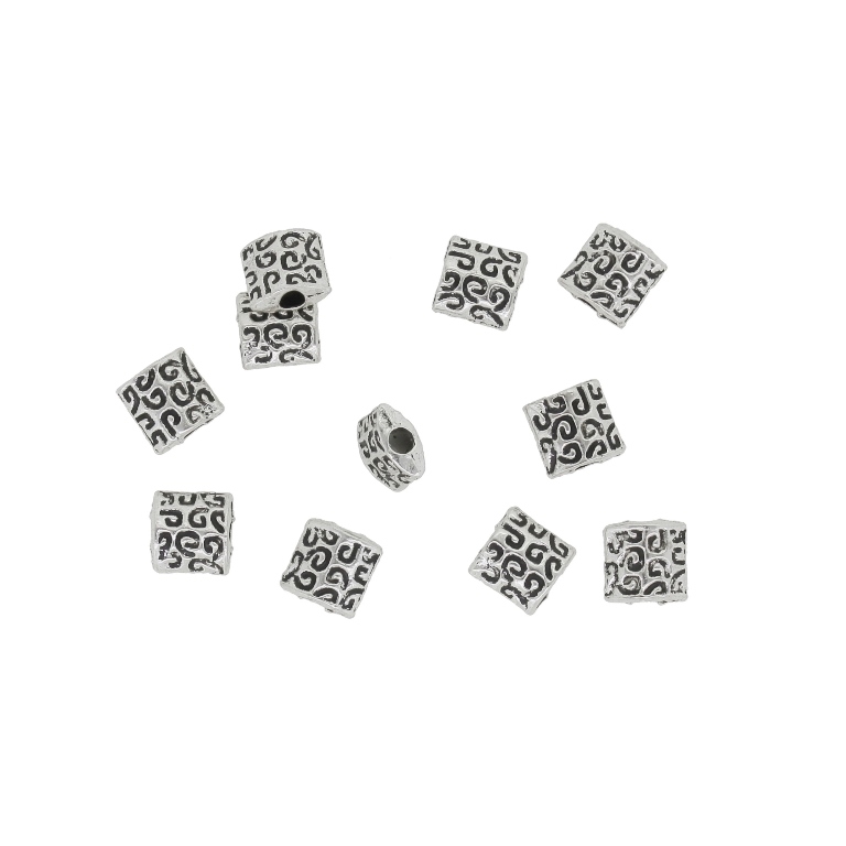 METAL BEADS - SQUARE RELIEF COMMAS - 5x5x3mm NICKEL - PACKAGE 300pcs. Hole-1.6mm