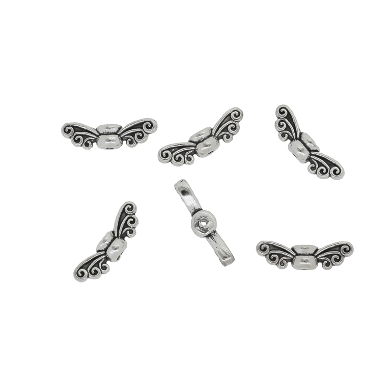 METAL BEADS - WINGS 02 - 4x14x4mm NICKEL - 20pcs. Hole-1.0mm