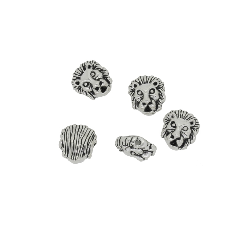 METAL BEADS - LION HEAD 01 - 11x12x6mm NICKEL - 5pcs. Hole-1.8mm